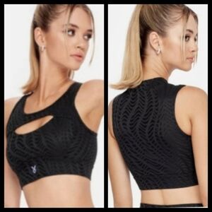 Yoga activewear bra top Black Wave Athletic sports bra top peep hole Crop Top